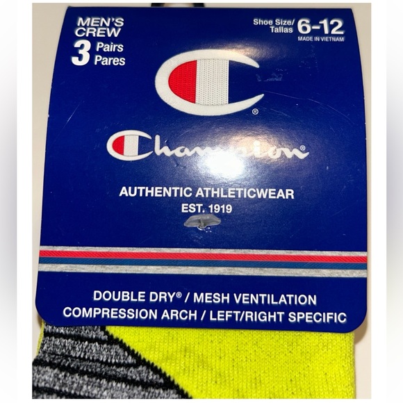 Champion Crew Sock 3 Pair Men’s 6-12 Black Gray Blue w Logo Cushioned NEW $18 - Picture 4 of 11